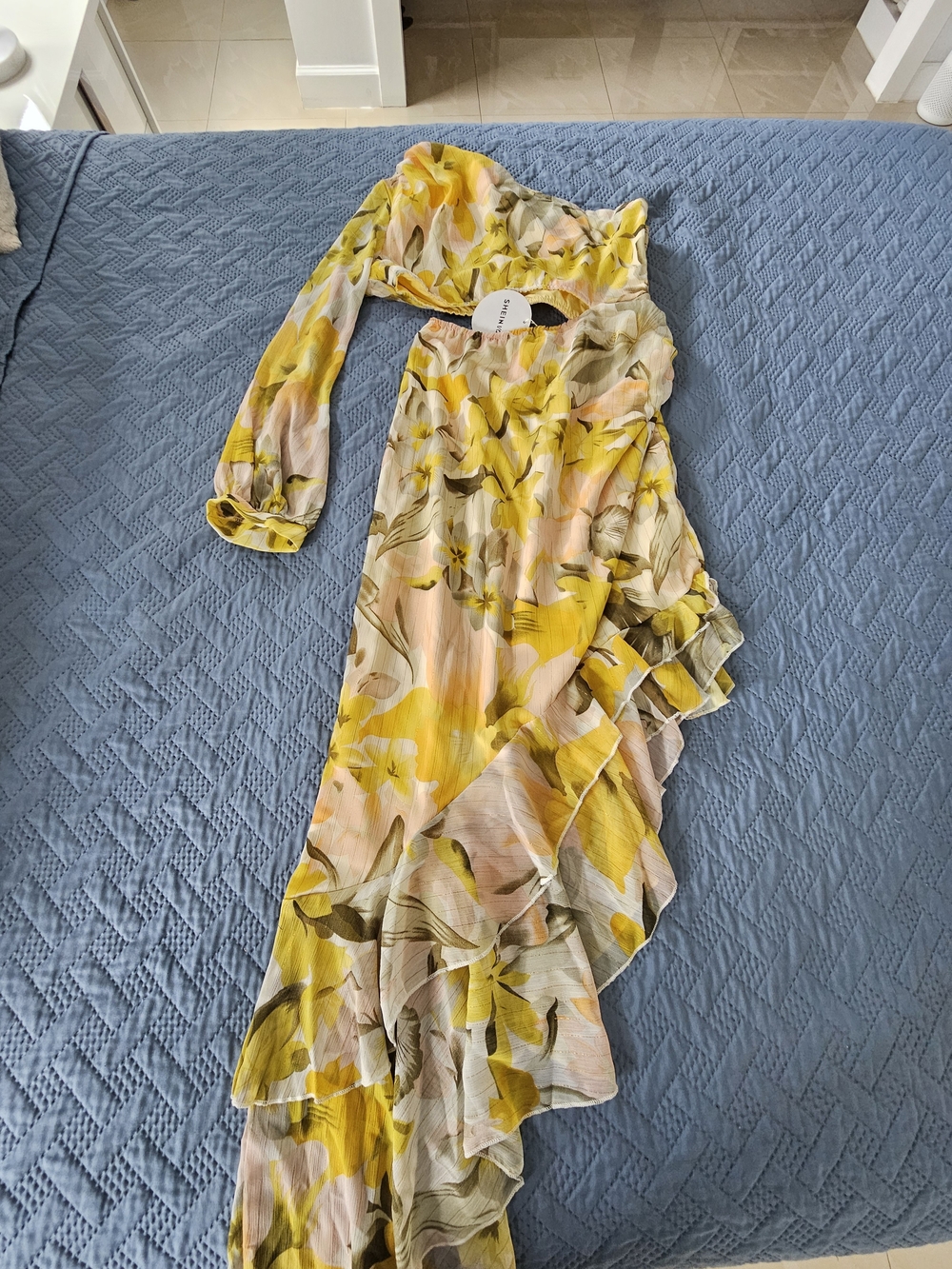SHEIN Yellow Floral Asymmetrical One-Shoulder Maxi Dress